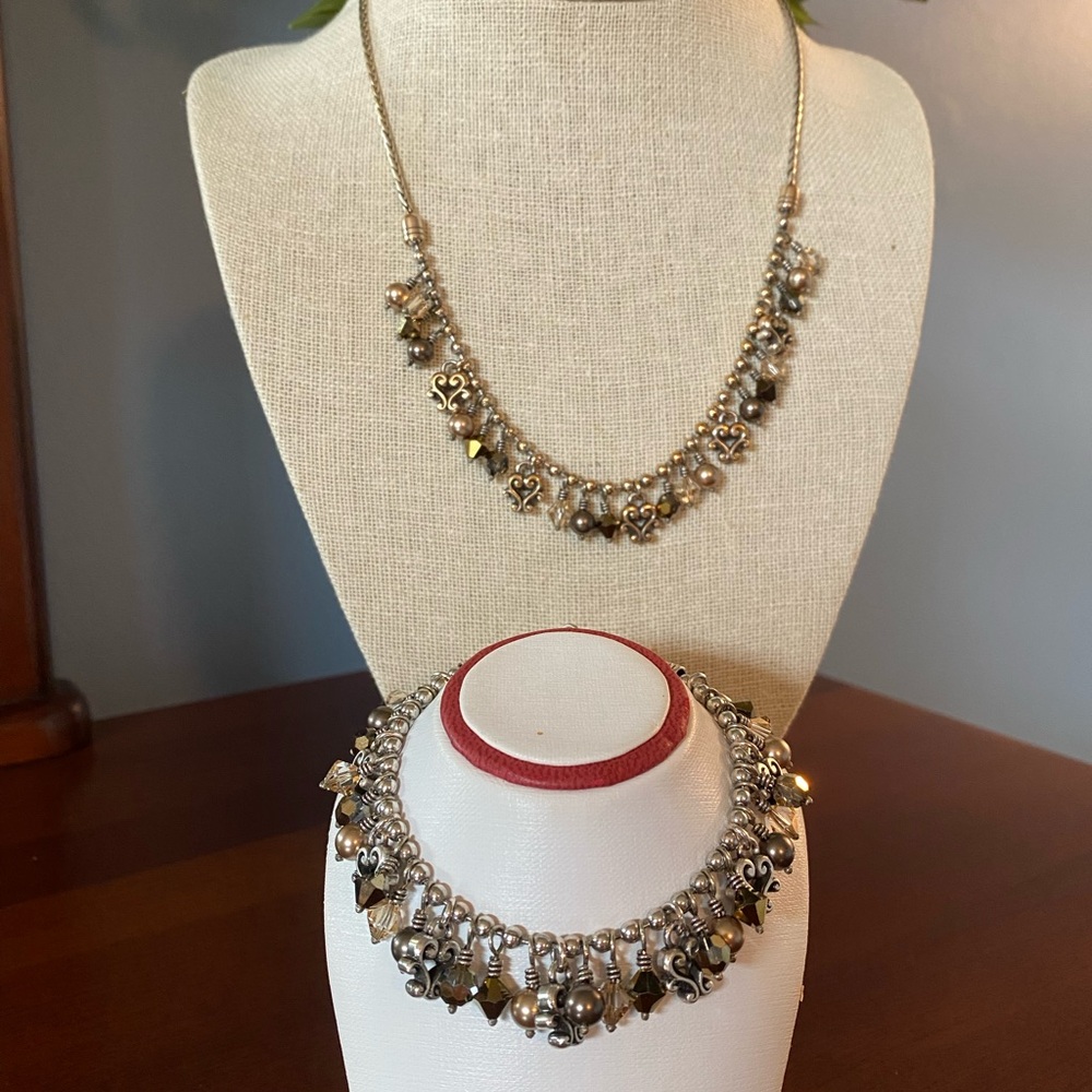 Brighton “CANNES’ Bronze Swarovski Crystal and Pearl Necklace and Bracelet